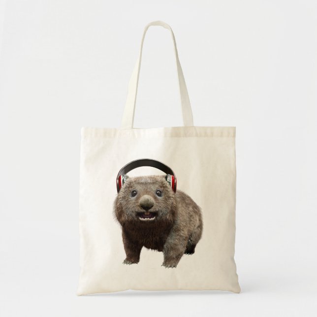 Funny Wombat with headphones Cool Animal Tote Bag (Front)