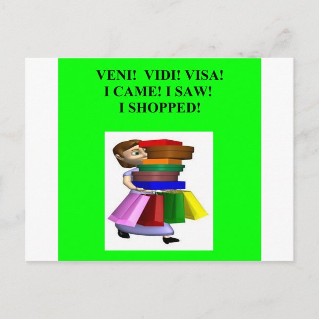 funny women's shopping joke postcard (Front)