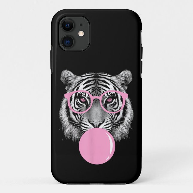 Funny Women's Tiger Glasses & Pink Bubble Gum Anim Case-Mate iPhone Case (Back)
