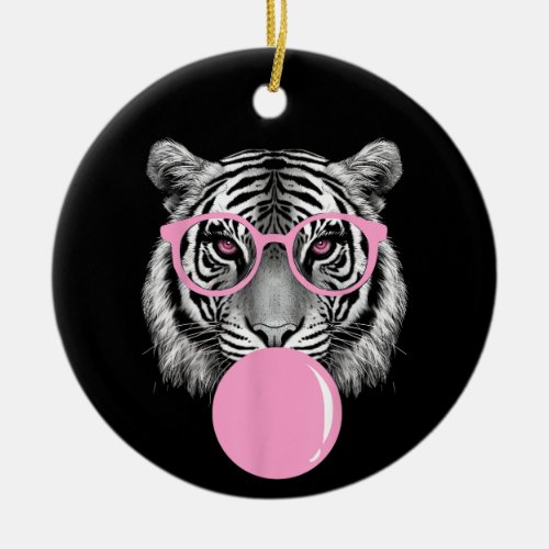 Funny Womens Tiger Glasses  Pink Bubble Gum Anim Ceramic Ornament