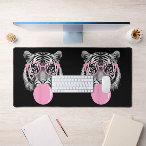 Funny Womens Tiger Glasses  Pink Bubble Gum Anim Desk Mat