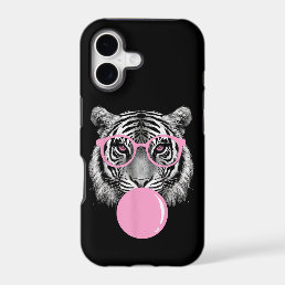 Funny Women's Tiger Glasses & Pink Bubble Gum Anim iPhone 17 Case