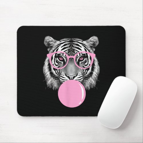 Funny Womens Tiger Glasses  Pink Bubble Gum Anim Mouse Pad