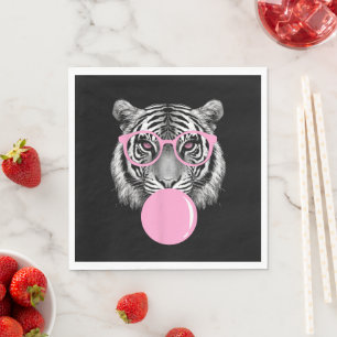 Funny Women's Tiger Glasses & Pink Bubble Gum Anim Napkins