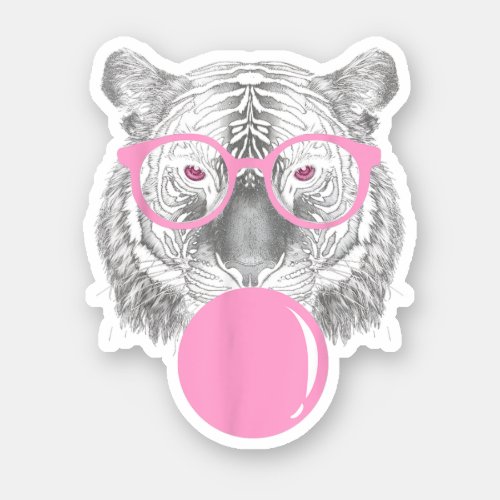 Funny Womens Tiger Glasses  Pink Bubble Gum Anim Sticker