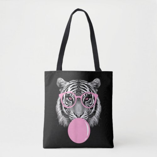 Funny Womens Tiger Glasses  Pink Bubble Gum Anim Tote Bag