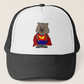 Funny Wonder Wombat Superhero Cartoon Art Trucker Hat by patcallum at Zazzle