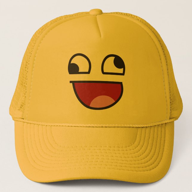 Funny Wonky Eyed Whatever emoji Trucker Hat (Front)