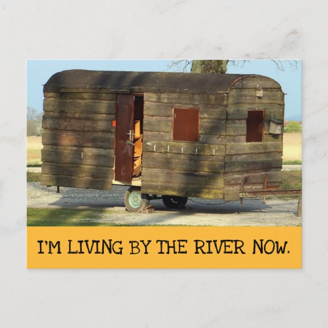 Funny Wood Camper Trailer Postcards, By the River Postcard (Front)