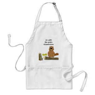 Funny Wood Turning Beaver and Grasshopper Cartoon Adult Apron