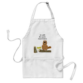 Funny Wood Turning Beaver And Grasshopper Cartoon Adult Apron by alinaspencil at Zazzle