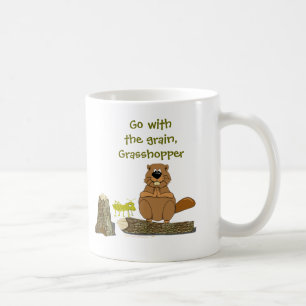 Funny Wood Turning Beaver and Grasshopper Cartoon Coffee Mug
