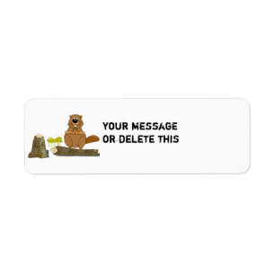 Funny Wood Turning Beaver and Grasshopper Cartoon Label