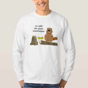 Funny Wood Turning Beaver and Grasshopper Cartoon T-Shirt
