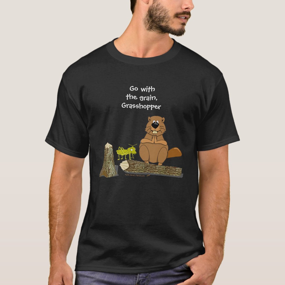 Funny Wood Turning Beaver and Grasshopper Cartoon T-Shirt | Zazzle