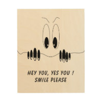 Funny Wood Wall Art with Curiosity Eyes - Smile