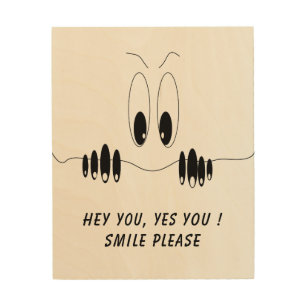 Funny Wood Wall Art with Curiosity Eyes - Smile
