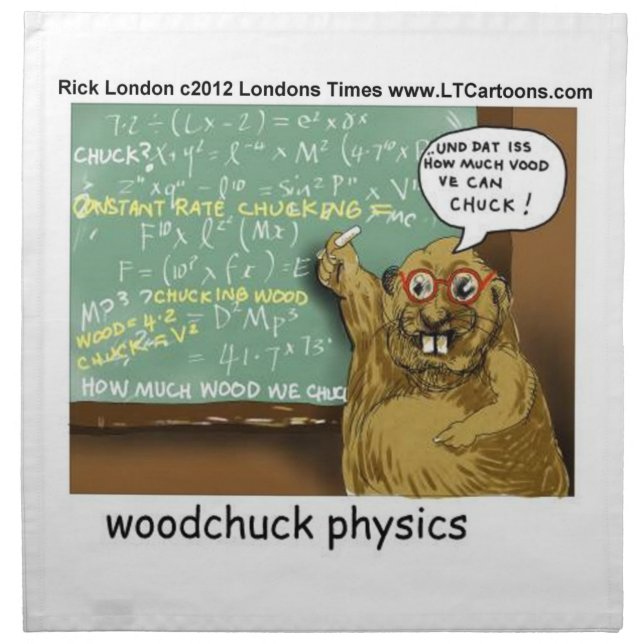 Funny Woodchuck Physics Table Napkin by Rick Londo (Front)