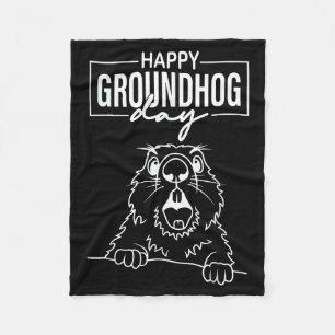Funny Woodchuck Screaming Happy Groundhog Day _1 Fleece Blanket