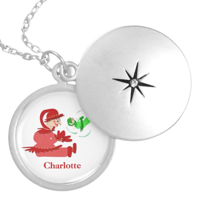Funny wooden play figures locket necklace (Front)