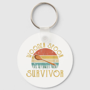 Funny Wooden Spoon Survivor Vintage Retro Humor Keychain