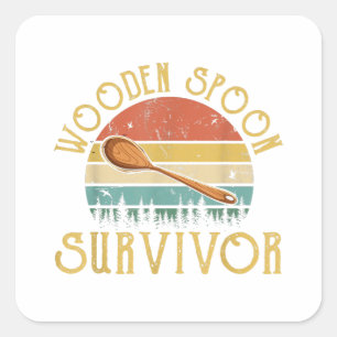 Funny Wooden Spoon Survivor Vintage Retro Humor Square Sticker
