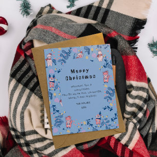 Funny Woodland Friends Blue Winter Forest Pattern Postcard