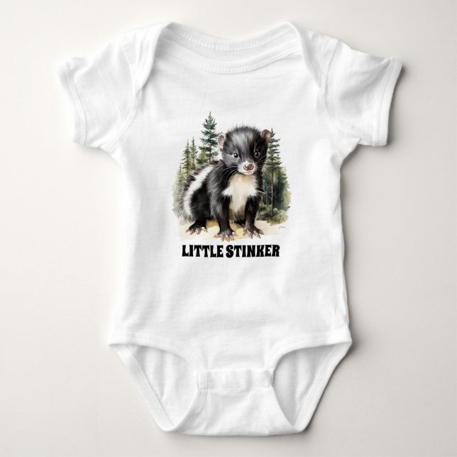 funny woodland skunk add text baby bodysuit (Front)