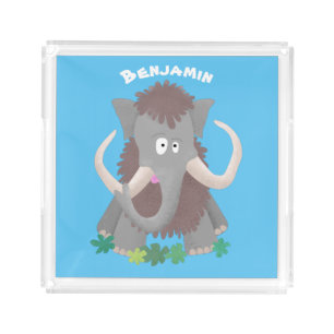 Funny woolly mammoth cartoon illustration acrylic tray