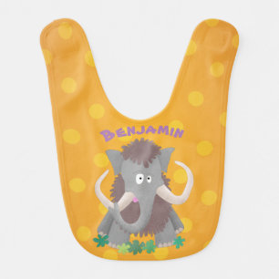 Funny woolly mammoth cartoon illustration baby bib
