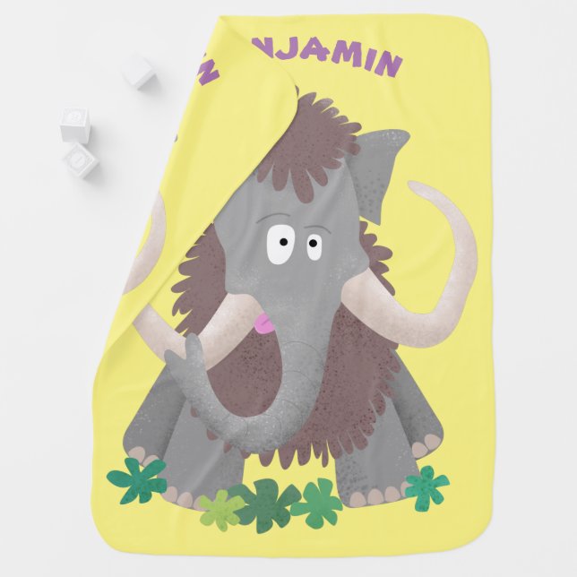 Funny woolly mammoth cartoon illustration baby blanket (In Situ)
