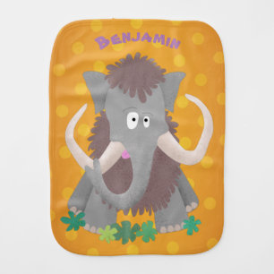 Funny woolly mammoth cartoon illustration baby burp cloth