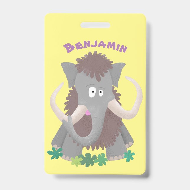 Funny woolly mammoth cartoon illustration badge (Front)
