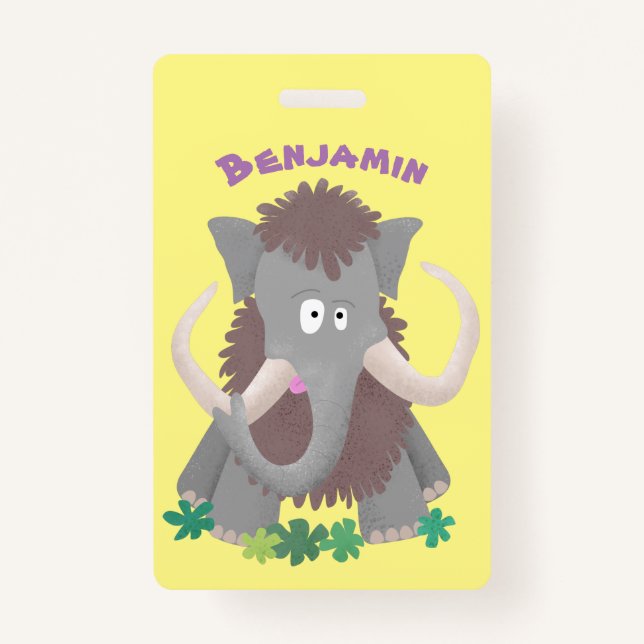 Funny woolly mammoth cartoon illustration badge (Front)