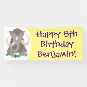 Funny woolly mammoth cartoon illustration banner