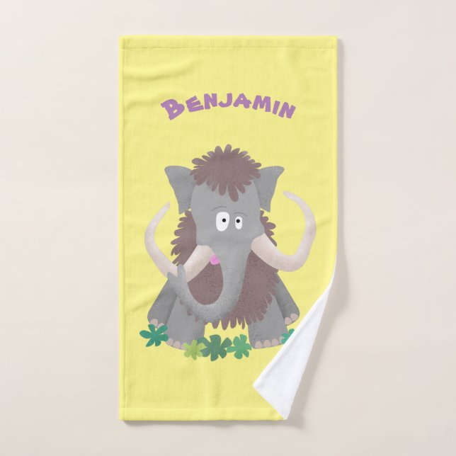 Funny woolly mammoth cartoon illustration bath towel set (Hand Towel)