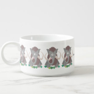 Funny woolly mammoth cartoon illustration bowl