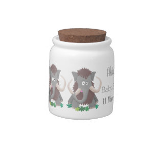 Funny woolly mammoth cartoon illustration candy jar