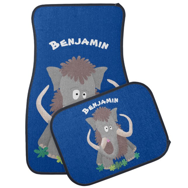 Funny woolly mammoth cartoon illustration  car floor mat (Set)