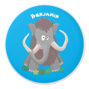 Funny woolly mammoth cartoon illustration ceramic knob