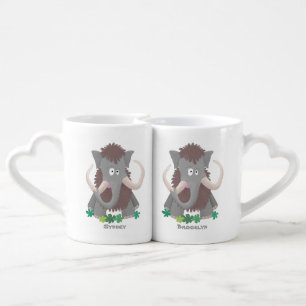 Funny woolly mammoth cartoon illustration coffee mug set