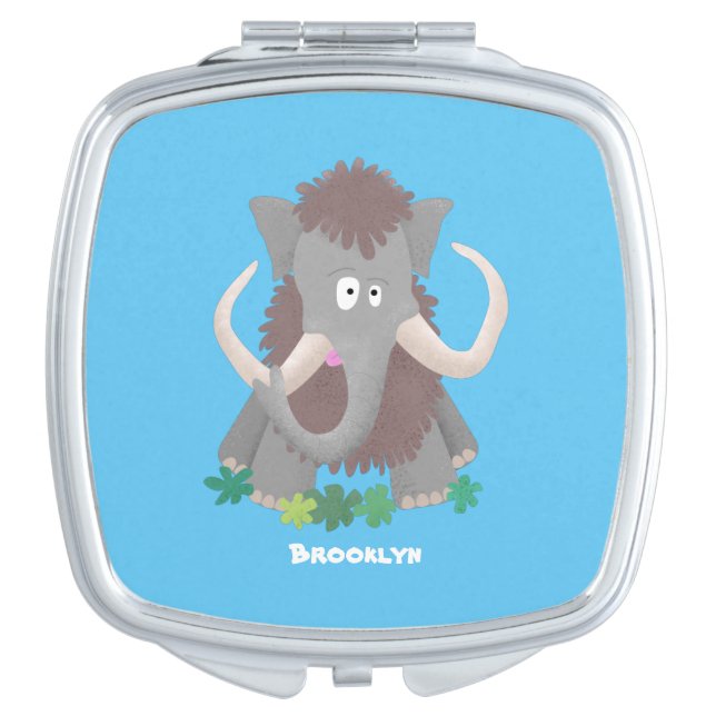 Funny woolly mammoth cartoon illustration compact mirror (Front)