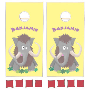 Funny woolly mammoth cartoon illustration cornhole set
