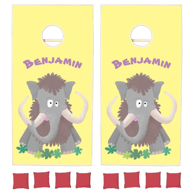 Funny woolly mammoth cartoon illustration cornhole set (Set)