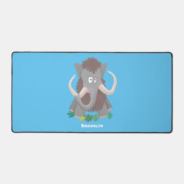 Funny woolly mammoth cartoon illustration desk mat (Front)