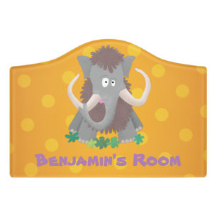 Funny woolly mammoth cartoon illustration door sign