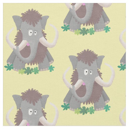 Funny woolly mammoth cartoon illustration fabric