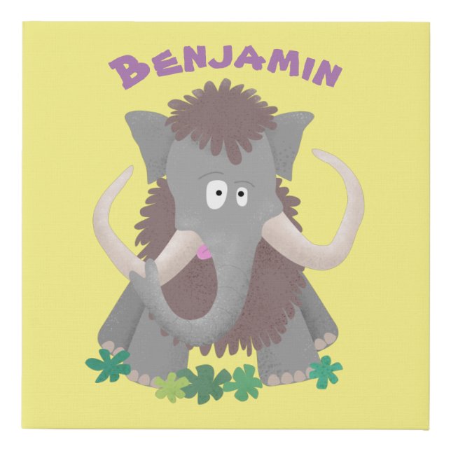Funny woolly mammoth cartoon illustration faux canvas print (Front)