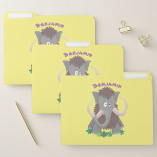 Funny woolly mammoth cartoon illustration file folder