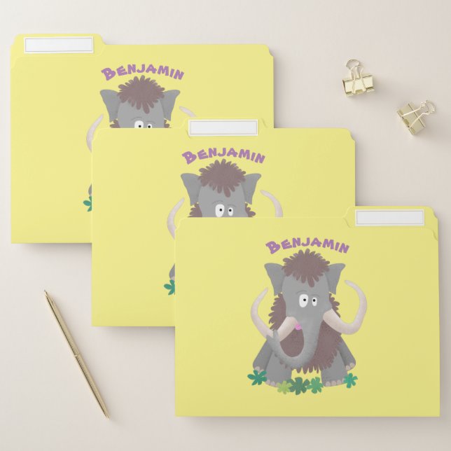 Funny woolly mammoth cartoon illustration file folder (Set)